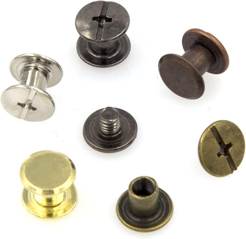 ALLOYPRO 100 Sets Chicago Screws Assorted Kit 5 Color Leather Rivets Screw Rivets Flat Fillister Book Binding Posts Nail Rivet Chicago Bolts for DIY Leather Craft Black Silver Golden Bronze (Colours 5×6mm) - Image 4